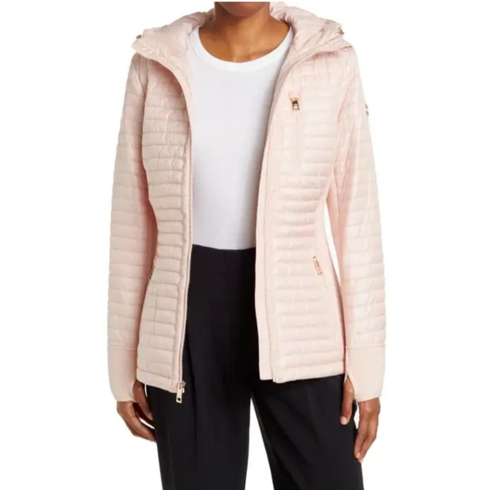 NWT Michael Kors Mixed Media Blush Short Quilted Jacket - XS